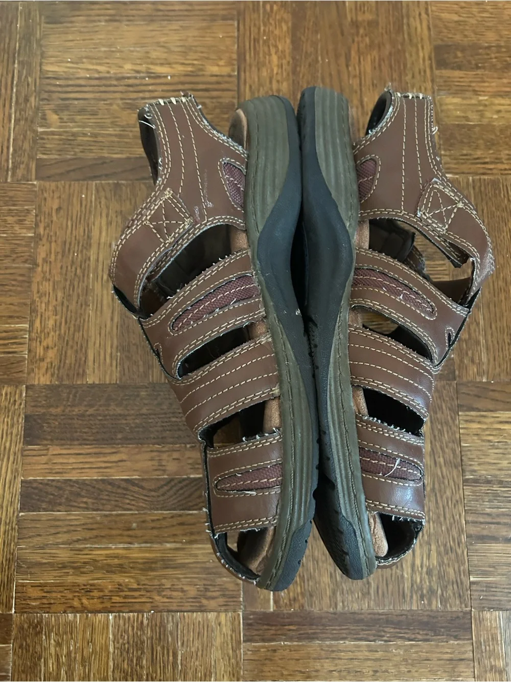 Nunn Bush Men's Brown Leather Fisherman-Style Sandals with Hook Strap size 10